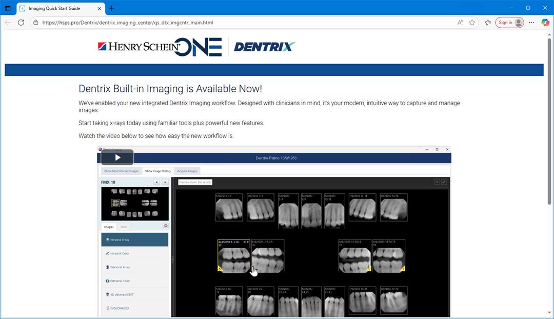 Viewing the Dentrix Imaging Quick Start Guide