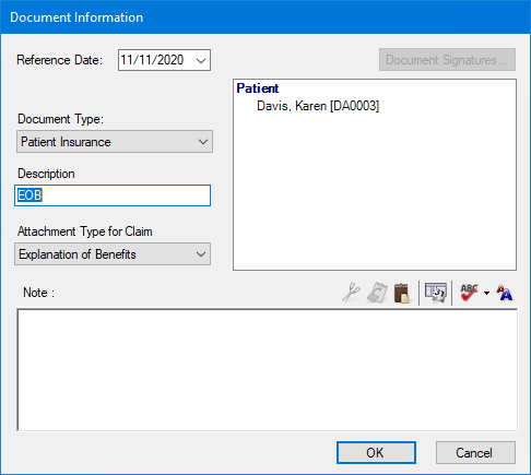 Entering document information
