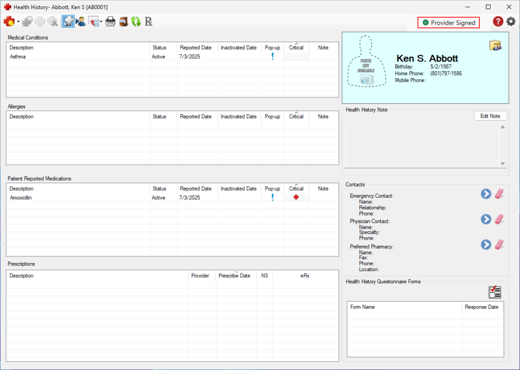 Approving updates to a patient's health history