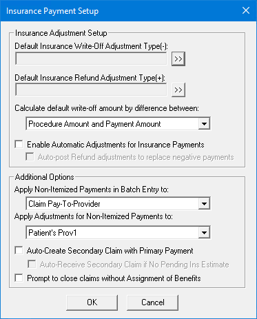 Insurance Setting Setting up insurance refund adjustment types