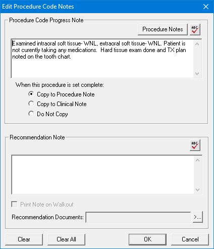 Editing procedure code notes
