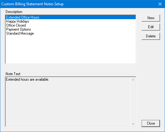 Set Up Statements Adding billing statement notes