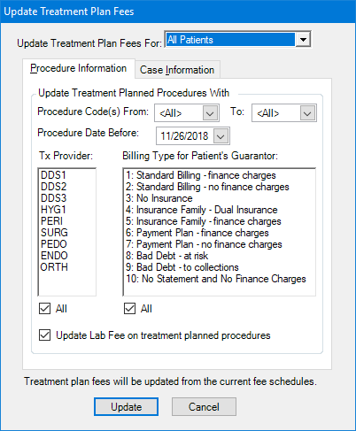 Fee Update Updating treatment plan fees