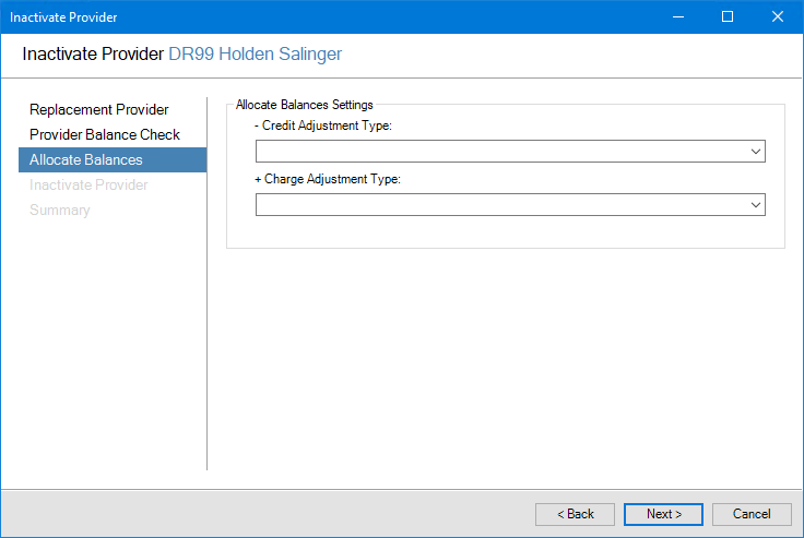 Inactivate Dialog Box Inactivating a provider