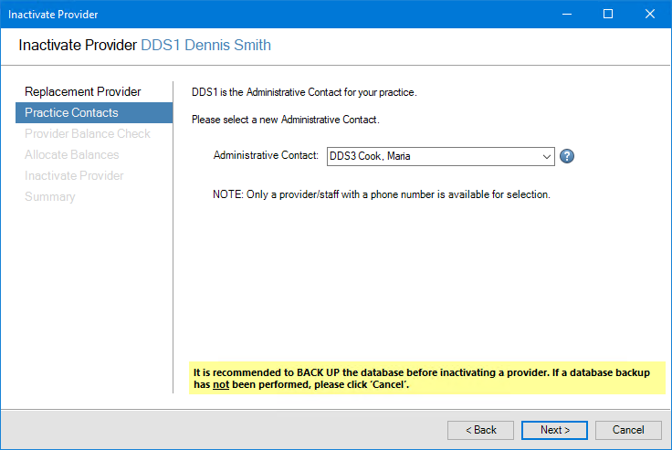 Inactivate Dialog Box Inactivating a provider