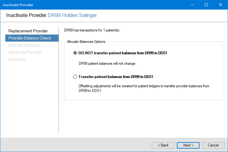 Inactivate Dialog Box Inactivating a provider