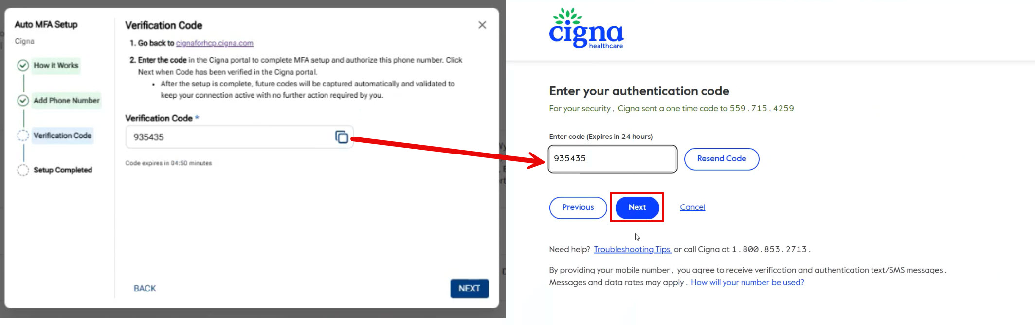 Entering Verification Code