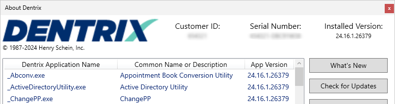 Cropped Image of the About Dentrix Window