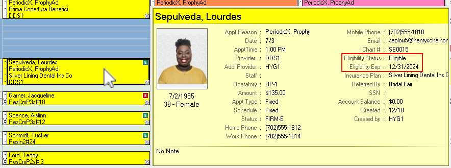 Example of the hover window with eligibility statuses annotated