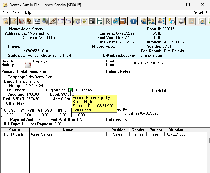 Image of eligibility being viewed in the Family File