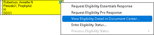 Image of eligibility menu with View Eligibility Detail selected
