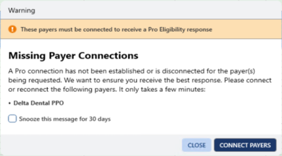 Example of a Missing Payor Connections dialog box