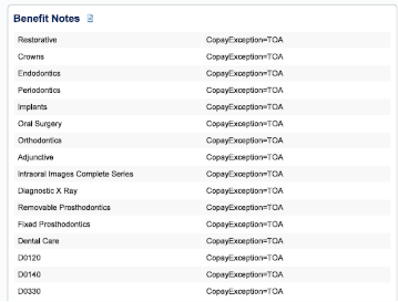 an example of benefits referring to the TOA (Table of Allowance)