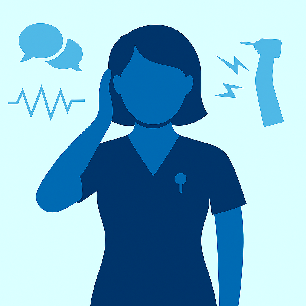 illustration of person trying to block background noise to hear better