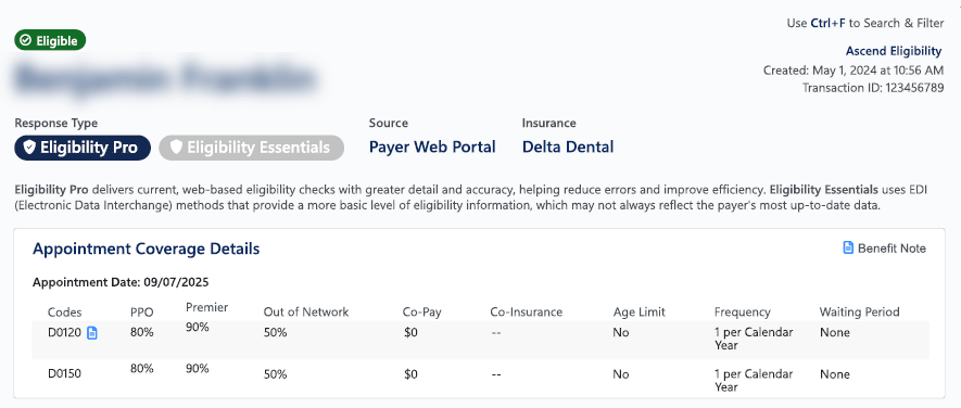 Image of the PDF with Appointment Coverage Details