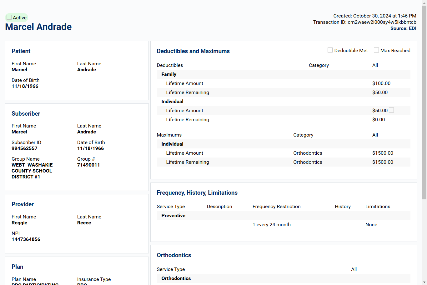 Image of eligibility detail document