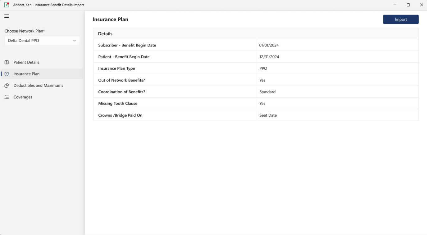 Image of the Insurance Plan window.