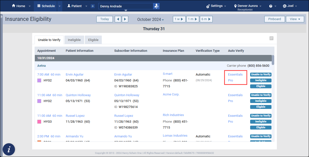 Image of an appointment, the menu item Request Eligibility Essentials Response selected