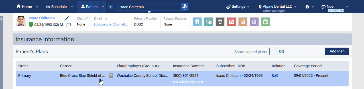 Image of the Insurance Information page