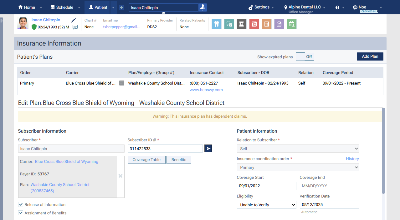 Image of the insurance plan opened