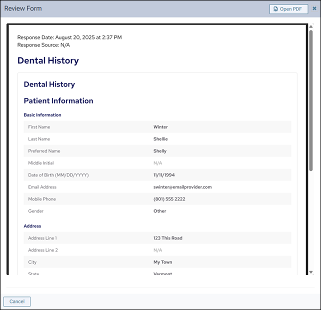 Image of Review Form dialog box