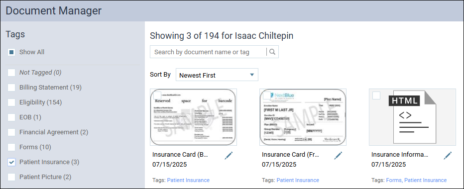 Image of Document Manager with insurance card front and back