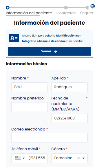 Image of a form in Spanish