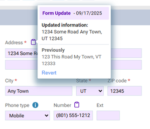 Image of Form Update dialog box