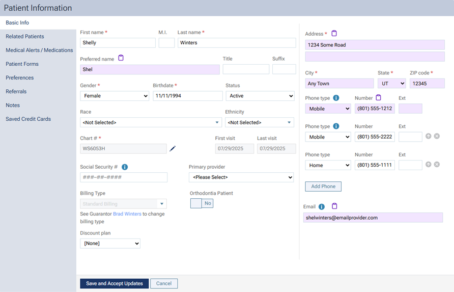 Image of the Patient Information page within changes highlighted