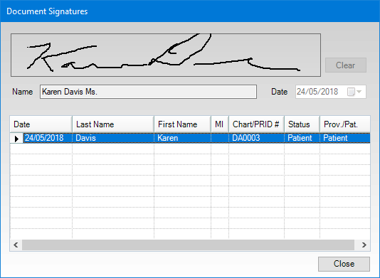 Signature Dialog Box Entering document information