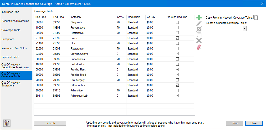 Dialog Network Coverage Office Manager - Creating out-of-network coverage tables