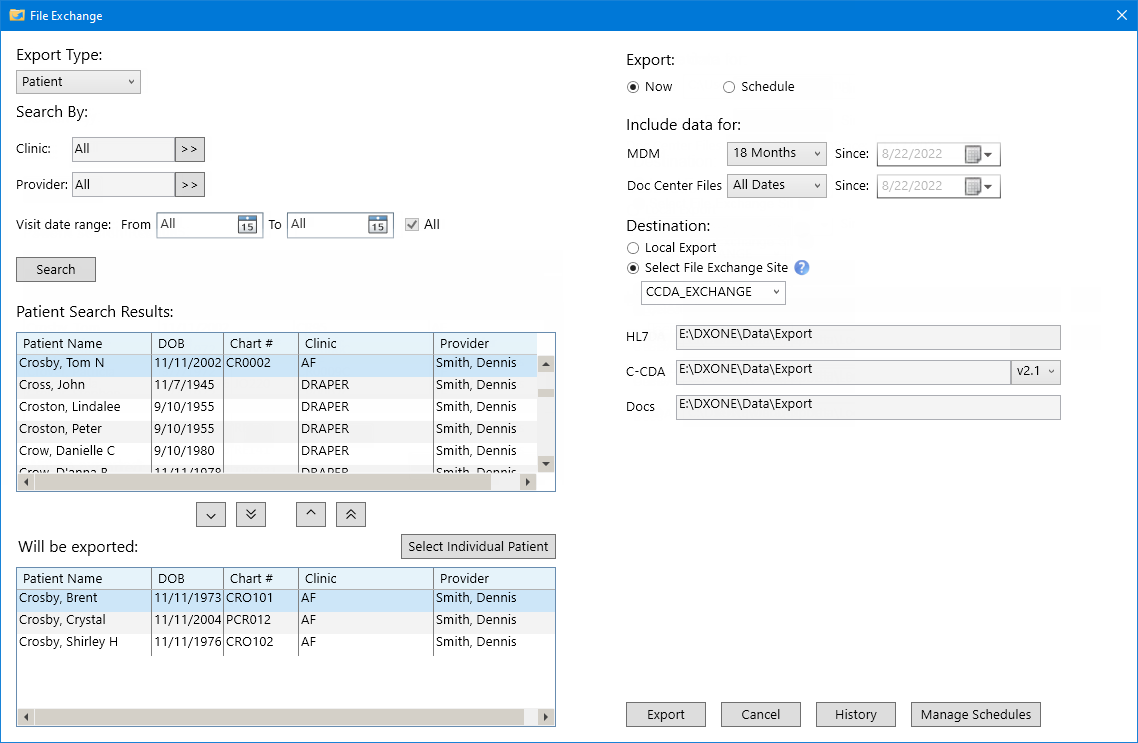 Exporting patient data with File Exchange