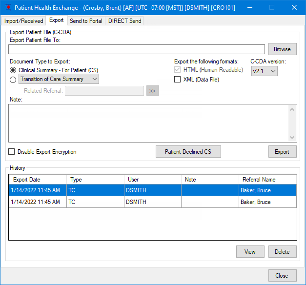 Patient File Screen Html Exporting patient health information
