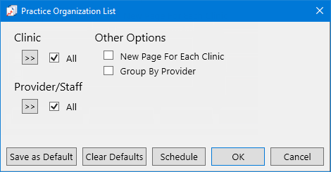 Practice Organization List