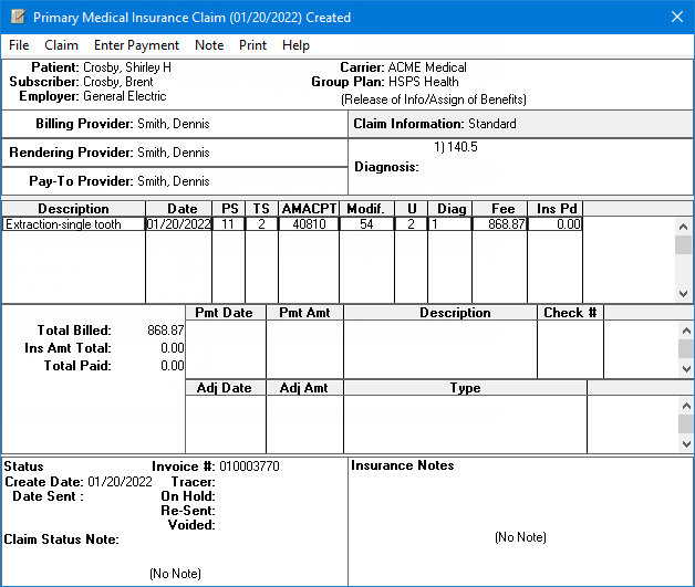 Creating primary medical insurance claims