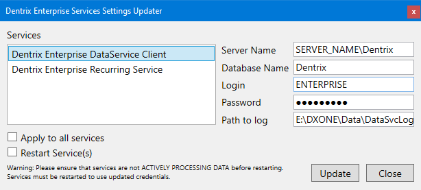 Updating service settings