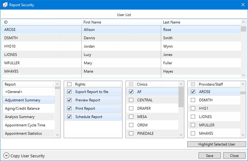 Setting up report security