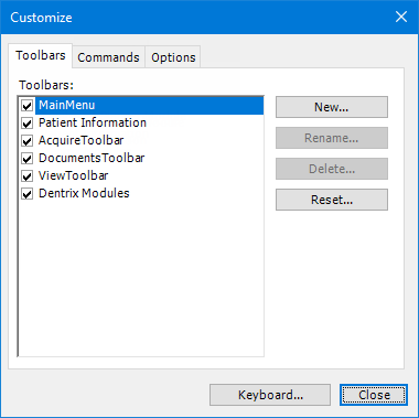 Setting up toolbar options