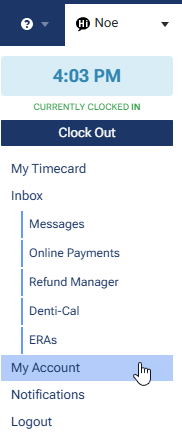 My Account menu dropdown