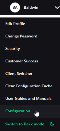 Configuration menu dropdown