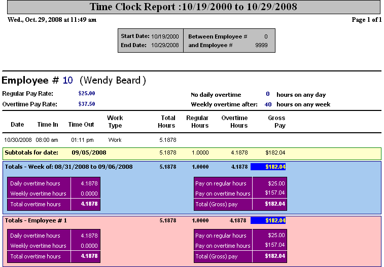 Time Clock Report