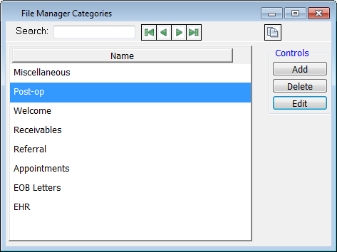 Adding and editing file manager categories
